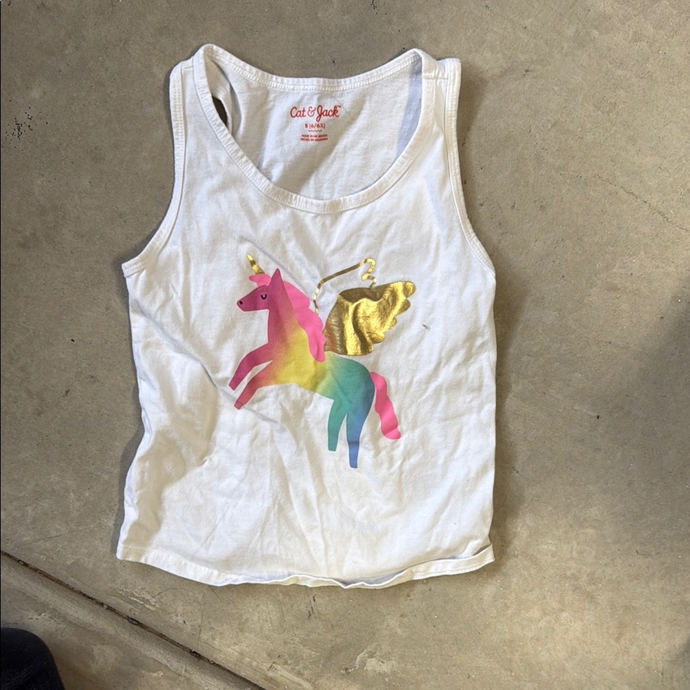 Cat & Jack White and Pink Unicorn Tank Top